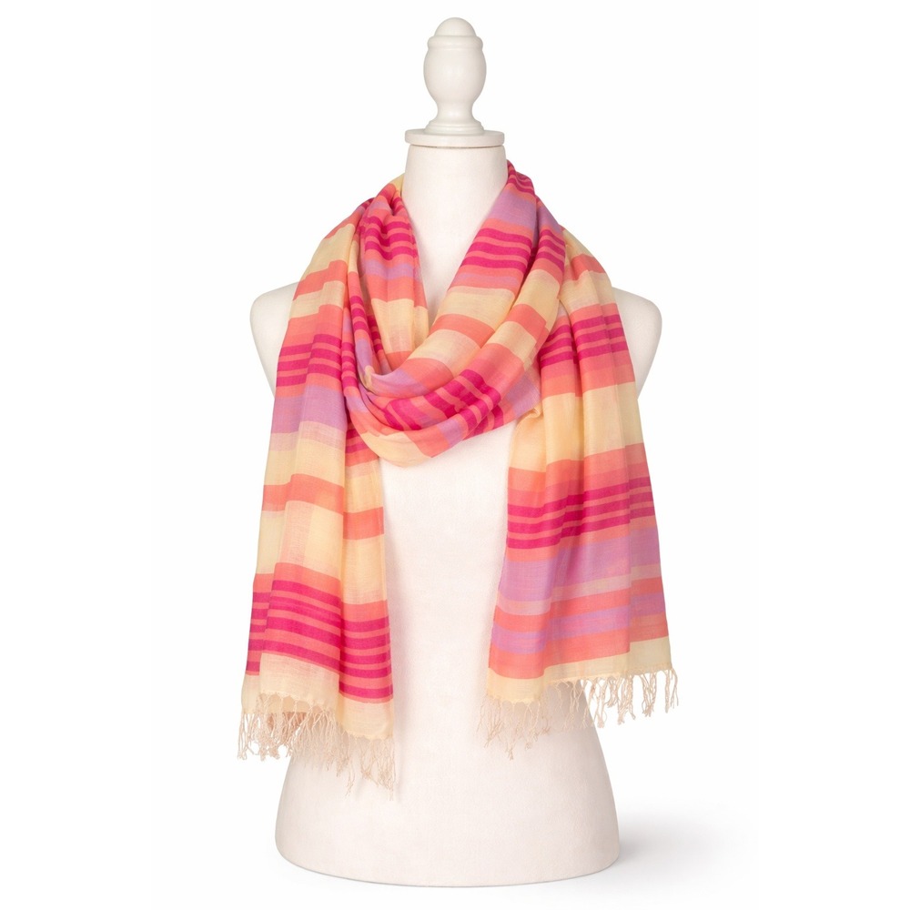 Amiee Lynn Multi Stripe Scarf Raw Fringe Orange Yellow Pink A230129/81 NWT‎